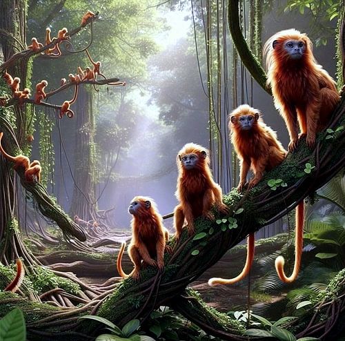 Leeuwaapjes in oerwoud