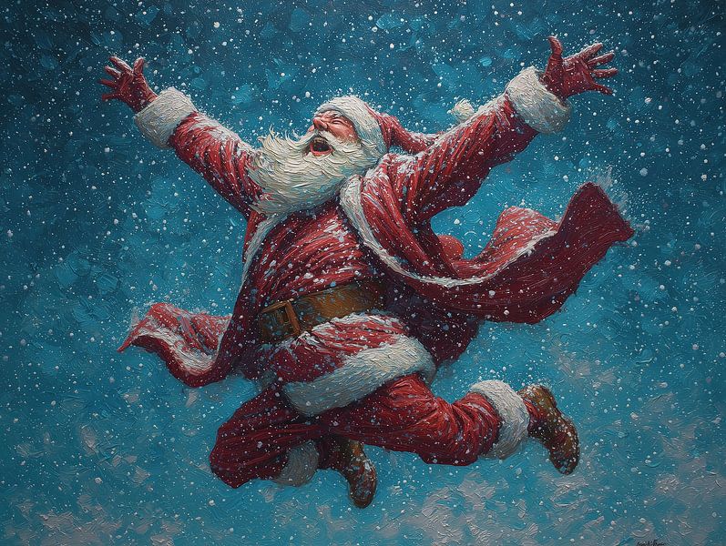 Weihnachtsmann Schnee | Jumping Santa Joy von ARTEO Gemälde