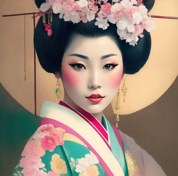 Geisha in Pastelkleuren van Brian Morgan