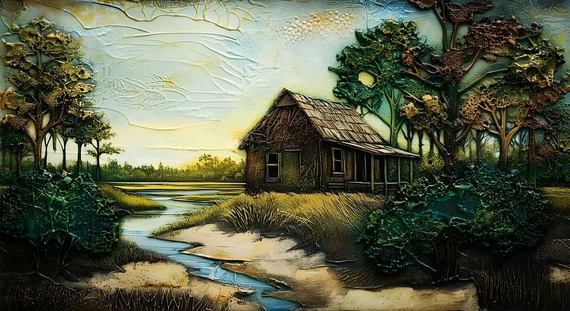 hut by a stream by Nick Wendt
