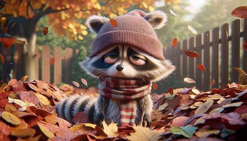 Autumn blues of a raccoon morning grouch by artefacti