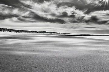 paysage côtier avec plage de dunes et mer du Nord noir et blanc sur eric van der eijkj