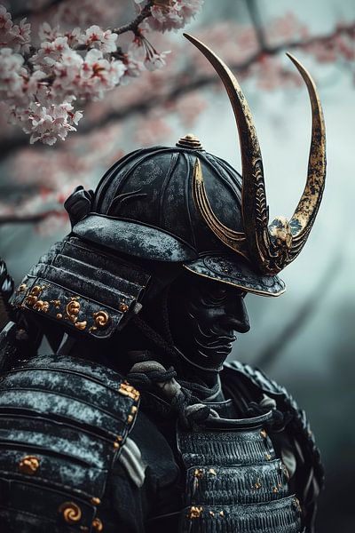 Samurai-Porträt mit Kirschblüten von Poster Art Shop