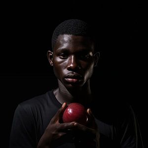 Afrikanischer Mann mit einem Apfel