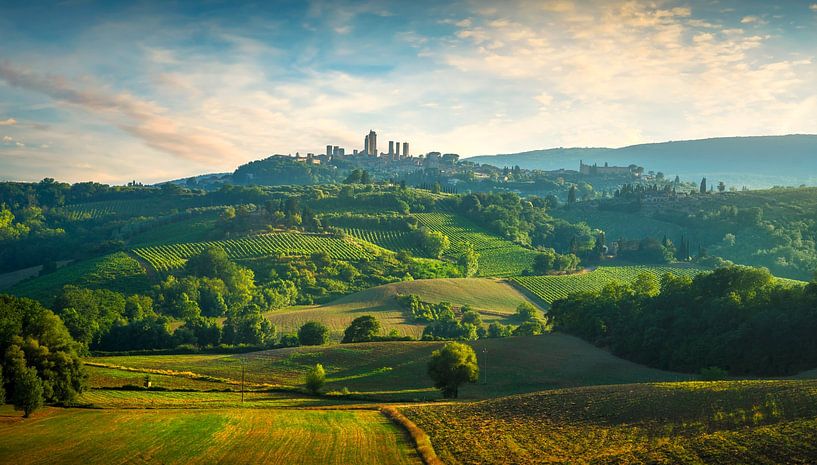 Panoramisch uitzicht op het platteland van San Gimignano&#039;s. Italië van Stefano Orazzini