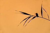 Tranquility; IJsvogel balancerend in het riet, Japanse stijl