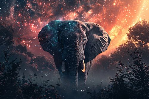 Olifant onder sterrenhemel