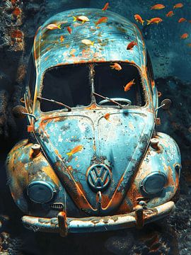 Duiken VW Kever vintage auto onderwater koraal vissen van gm_designs