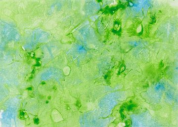 Fantasierijke aquarel in de kleuren groen en blauw van Heike Rau