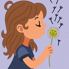 Mädchen pustet auf eine Pusteblume von Jose Lok