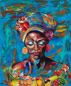 Gefühls-Smoothie, Afrikanisches Frauenporträt in Mixed media art von Astridsart