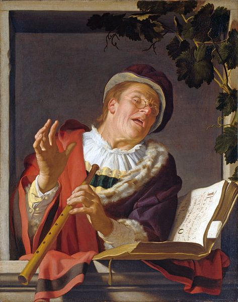 Zingende fluitspeler - Gerard van Honthorst, ca.1623 van Atelier Liesjes