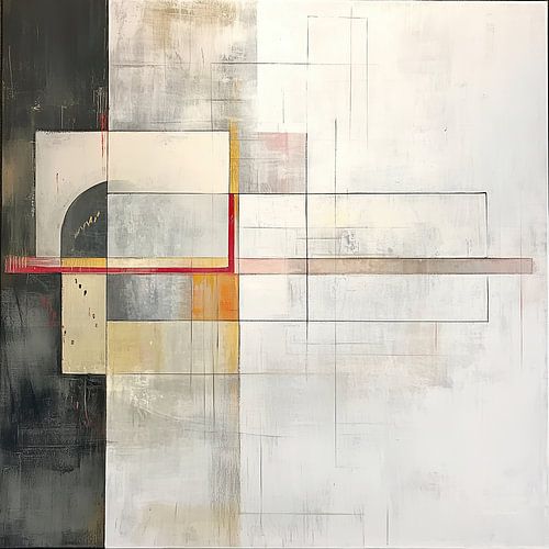 Beige abstrait | Blanc cassé avec une ligne rouge sur Collection Moderne