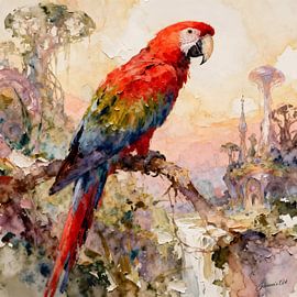 Prachtige vogels van de wereld - Scharlaken Ara van Johannas Art Creations