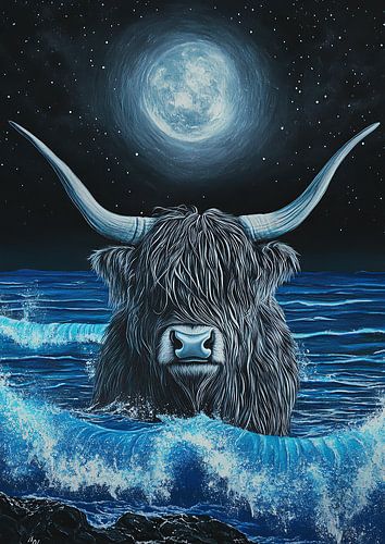 Scottish Highland cattle in the sea