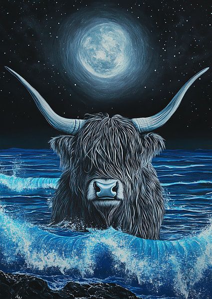 Scottish Highland cattle in the sea by Niklas Maximilian