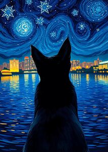 Schwarze Katze schaut in den Himmel 2