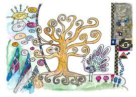 L'arbre de vie doré inspiré par Klimt au printemps éternel