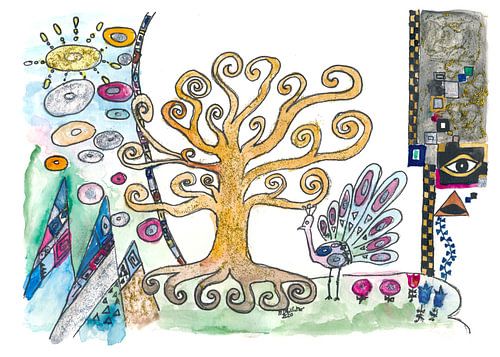 L'arbre de vie doré inspiré par Klimt au printemps éternel