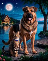Twee goede vrienden - kat en hond