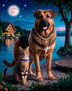 Zwei gute Freunde - Katze und Hund