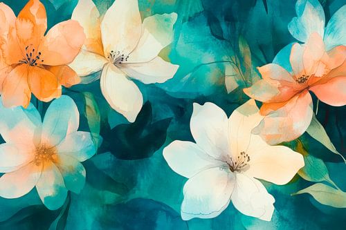 Fijne aquarelbloemen in pastelkleuren