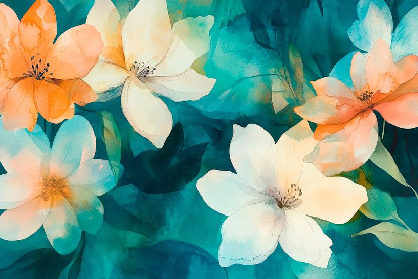 Zarte Aquarellblumen in Pastellfarben von Poster Art Shop