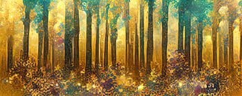 Ein goldener Wald im Stil von Gustav Klimt