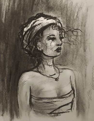Houtskool tekening - portret vrouw