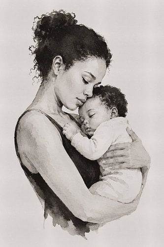 Tender Ink – Mother and Child in Indian Ink Portrait