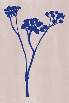Moderne botanische kunst. Bloem in blauw op roze van Dina Dankers