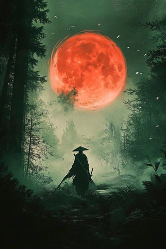 Samoerai onder rood maanlicht