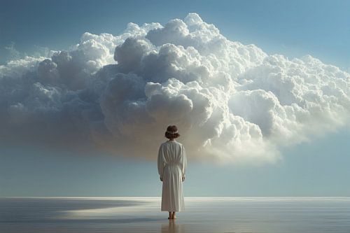 abstracte surrealistische kunst vrouw met wolken