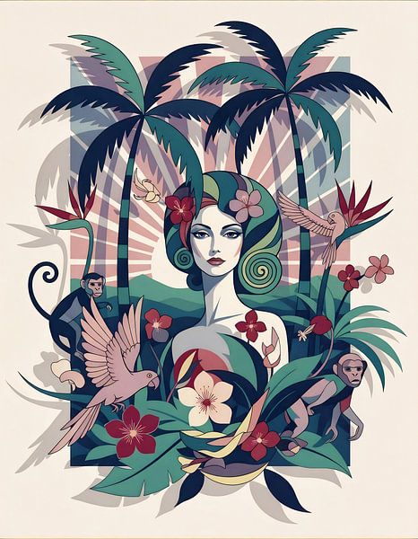 Tropical Harmony: Art Deco Nature Portrait by Jan Keteleer