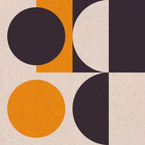 Retro golden sun 1 in yellow, black and off white. Modern abstract geometric art by Dina Dankers