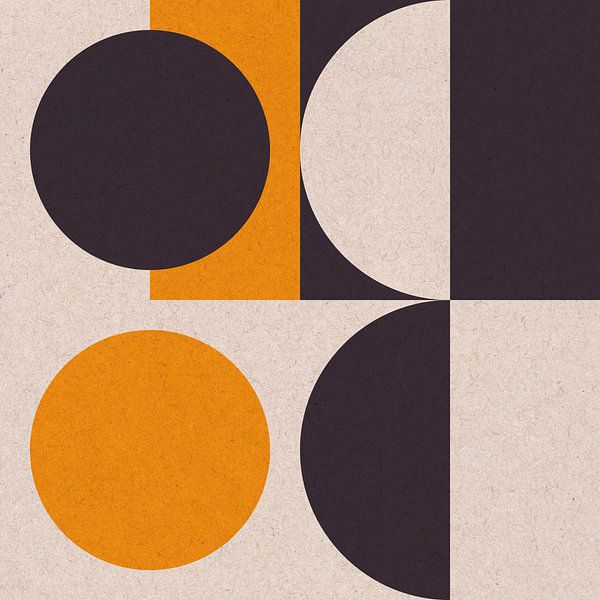Retro golden sun 1 in yellow, black and off white. Modern abstract geometric art by Dina Dankers