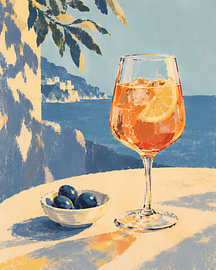 Nature morte picturale représentant du vin au bord de la mer sur Mosaic Dialogue
