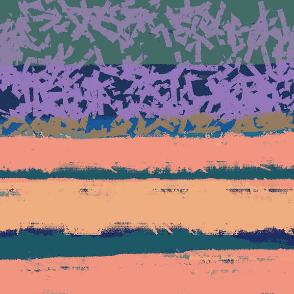 Color shapes and lines. Modern abstract landscape in pastel colors. Sunset. by Dina Dankers