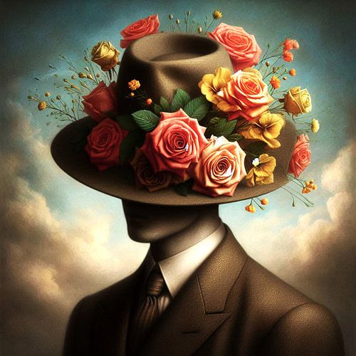 Portrait d'un homme avec un chapeau et des fleurs