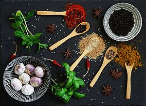 Cheerful, colourful still life with herbs. by Saskia Dingemans Awarded Photographer
