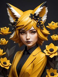 Low poly floral fox girl, schwarz und gelb von 1xMerch