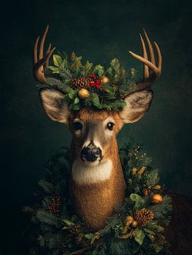 Winterhirsch mit grüner Krone von But First Framing