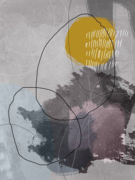 Abstrakte moderne Collage. Formen in neutralen grau, gelb, taupe Pastellfarben N.2 von Dina Dankers