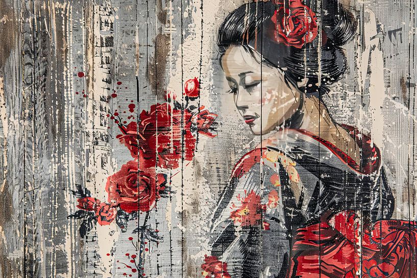 Portrait japonais avec des fleurs par Egon Zitter