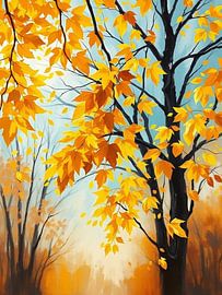 Golden Autumn Glow: A Vibrant Impressionistic Painting by Artistic