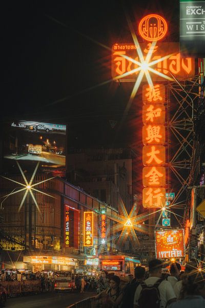 Neon lights and life: Night view of Bangkok's Chinatown by NZME Photography