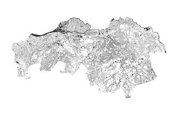 Carte des eaux du Brabant-Septentrional en noir et blanc sur Maps Are Art