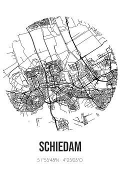 Schiedam (Zuid-Holland) | Landkaart | Zwart-wit van MijnStadsPoster