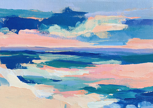 Abstract coastal landscape in pastel and blue