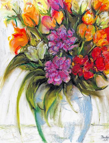 Bouquet de roses multicolores. Peint à la main.